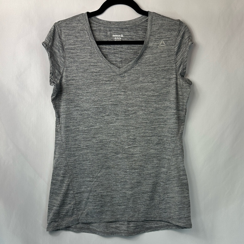 Reebok Heather Gray V-Neck Short Sleeve Athletic Tee